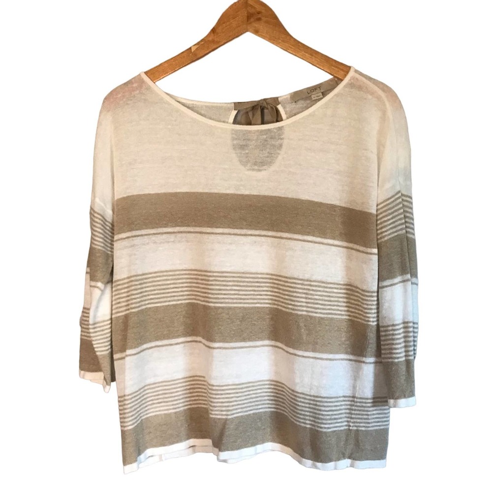 Loft White Tan Stripe Sweater Top Size Medium. M